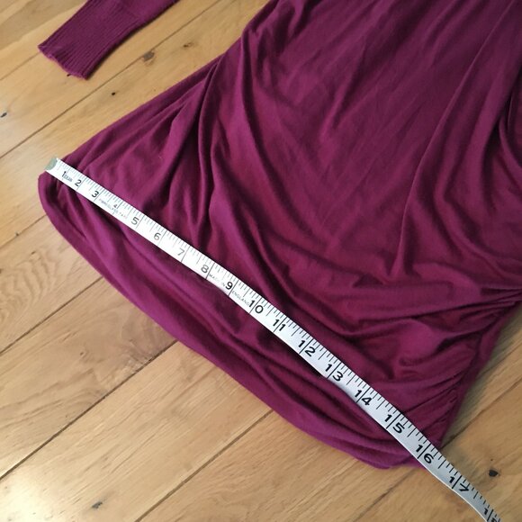 Flamenco Pink Wool Mock Neck Ruched + Drape Wrap Sweater - XS - Picture 14 of 16